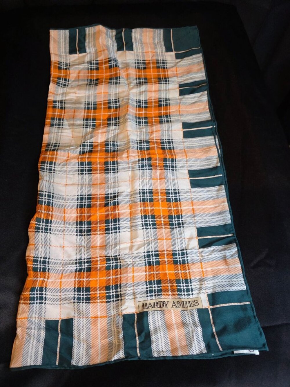 Hardy Amies Silk Plaid Scarf In Orange & Teal With White Accents 100% Silk Vinta
